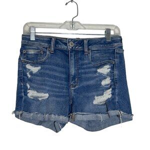 American Eagle Next Level Stretch Hi-Rise Shortie Distressed Denim Shorts - Sz 8